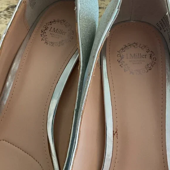 I. Miller Silver Sparkle Low Heeled Formal Prom Bridal Open Toe Shoes - Picture 2 of 10